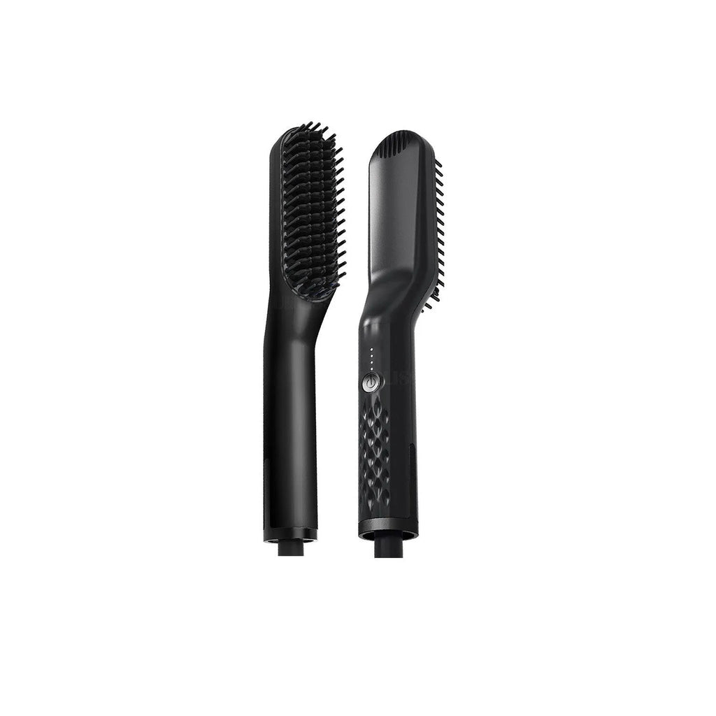 Hair styling comb with roll and straight dual-use function, tourmaline ceramic heater, and 10 temperature settings, in black