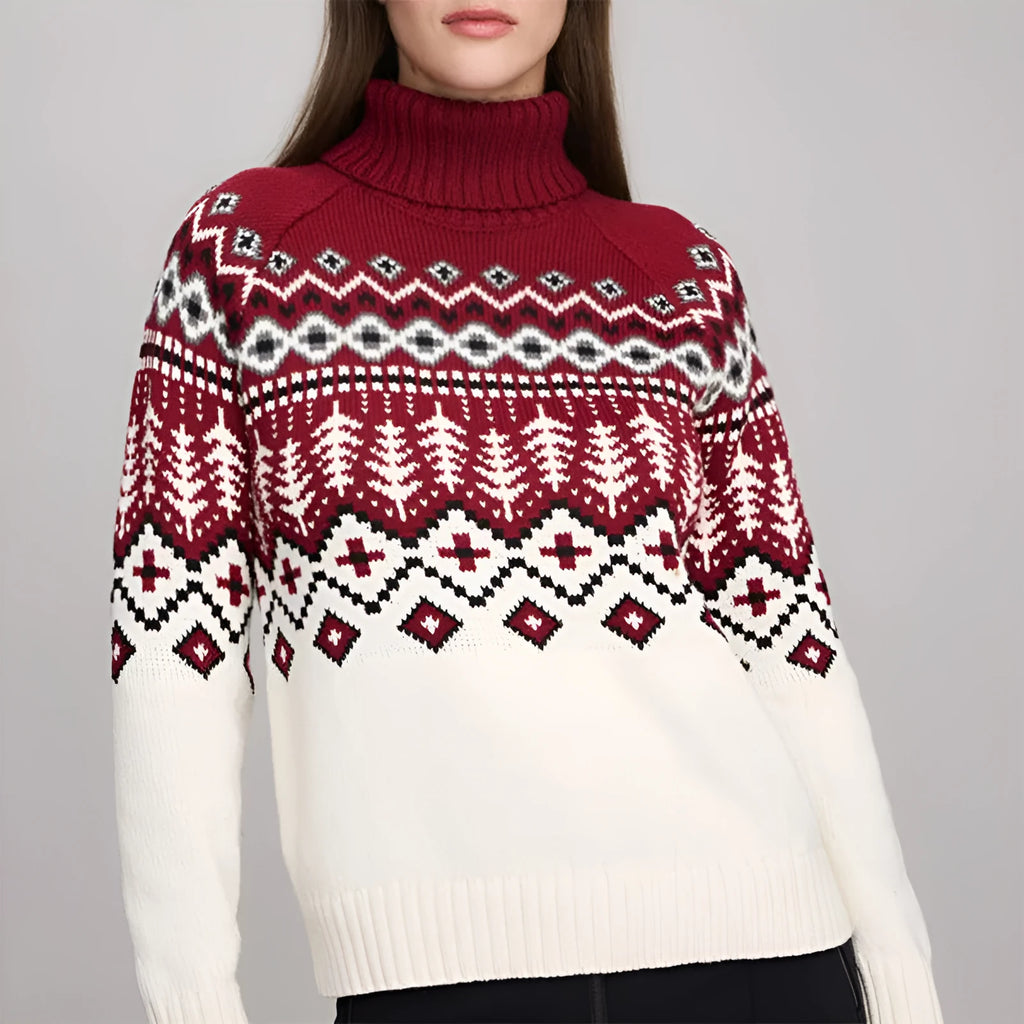 Women's jacquard turtleneck fall winter inner wear sweater in blue, long sleeve pullover retro style