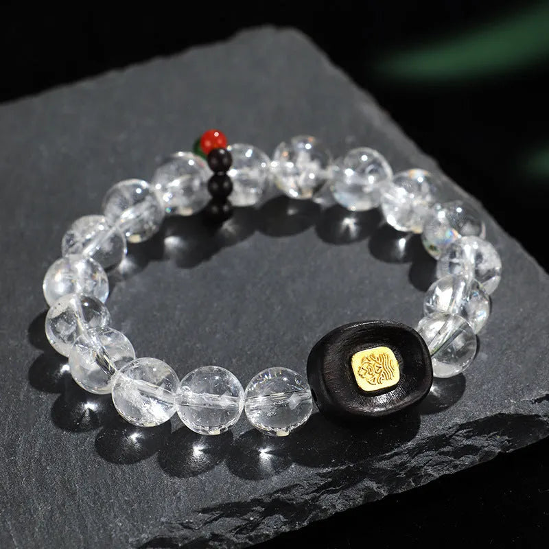 Natural white crystal ebony five-warp bracelet with manual craftsmanship