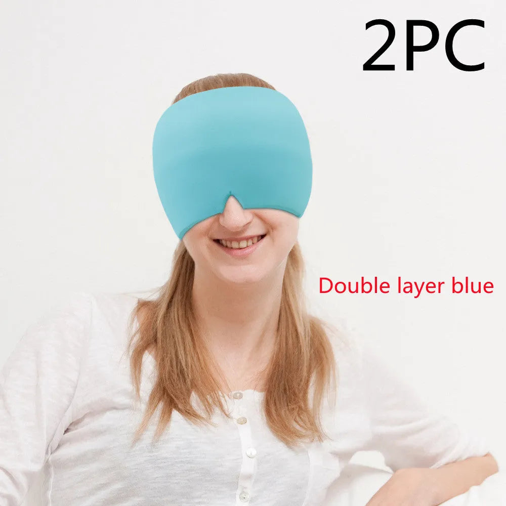 Black cooling gel eye mask for headache relief on a white background.