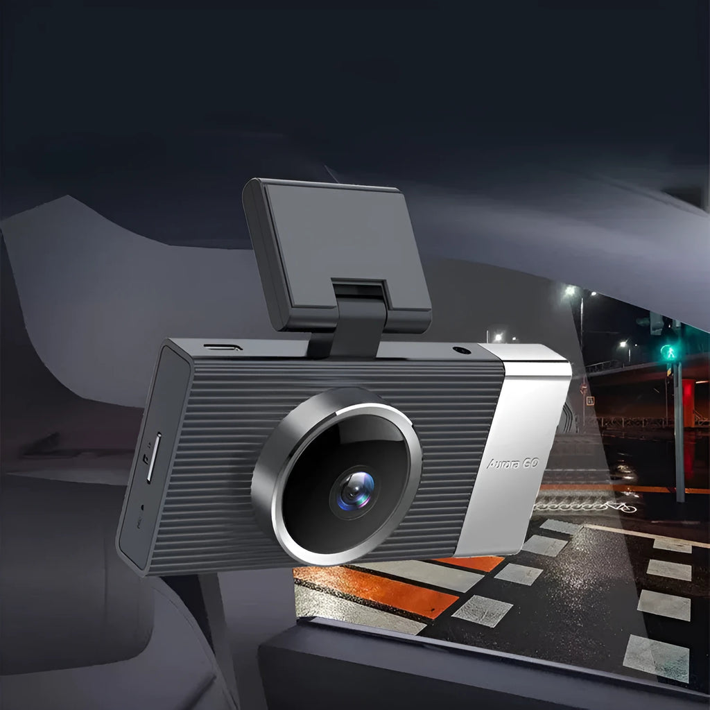 WiFi three lens driving recorder with 3-inch screen on a car dashboard.