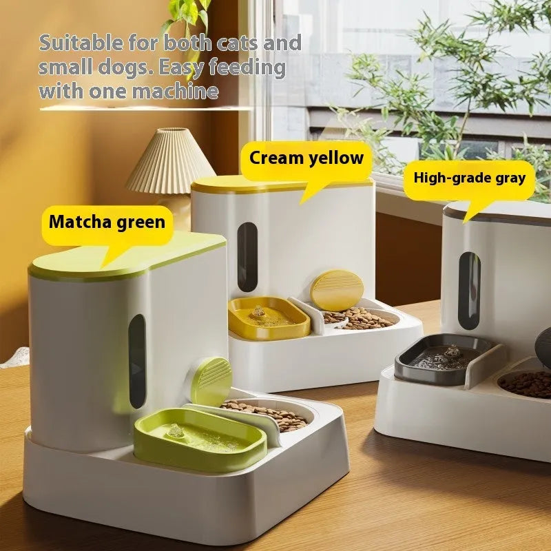 Grey cat automatic feeder with water dispenser and stainless steel bowls