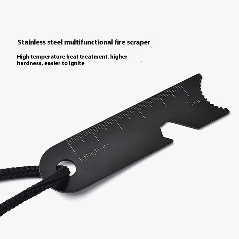 Black outdoor survival flint tool with magnesium rod and stainless steel scraper