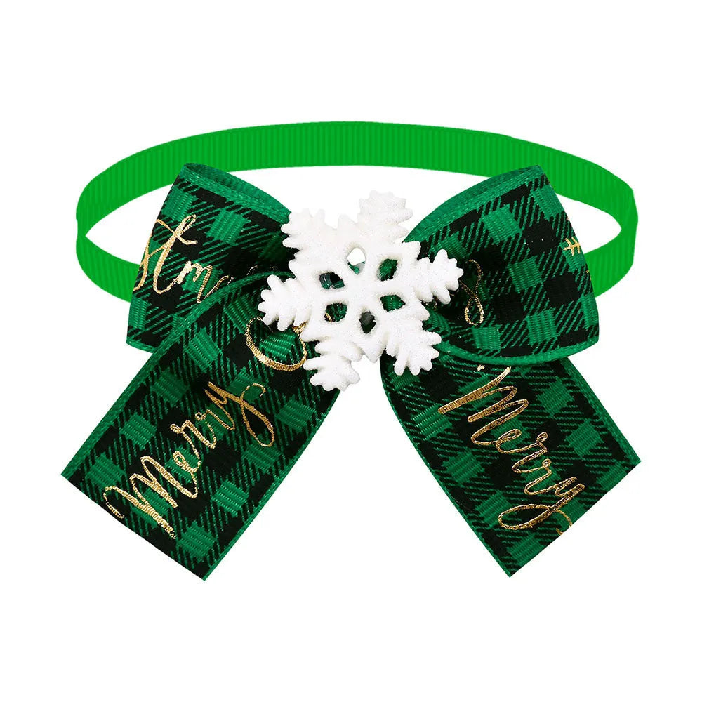 Christmas pet bow tie accessories for dogs and cats in red and green patterns