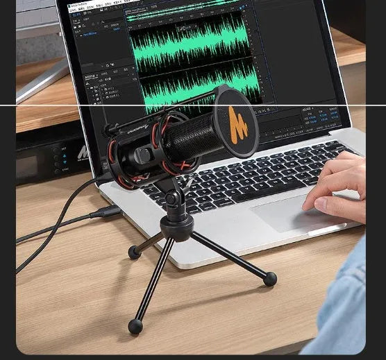 Black USB recording microphone with 1.8m cable for mobile phones and computers