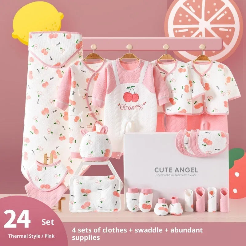 Baby pure cotton gift set with orange apple cherry colour options for newborns
