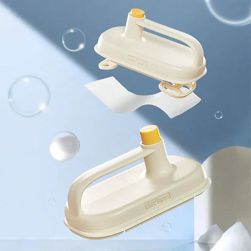 Magic Brush cleaning tool with disposable rag refills for multi-surface household cleaning