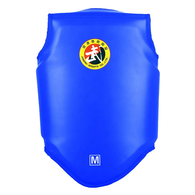 Red boxing helmet and one-piece chest protector set for fighting training