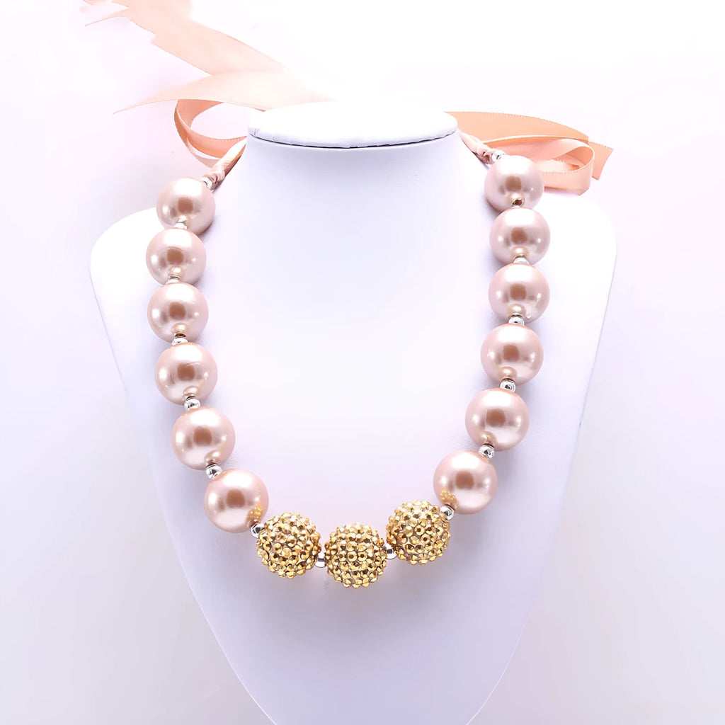 Pink children's necklace with 36cm round bead chain, 20mm beads and 10cm extension chain