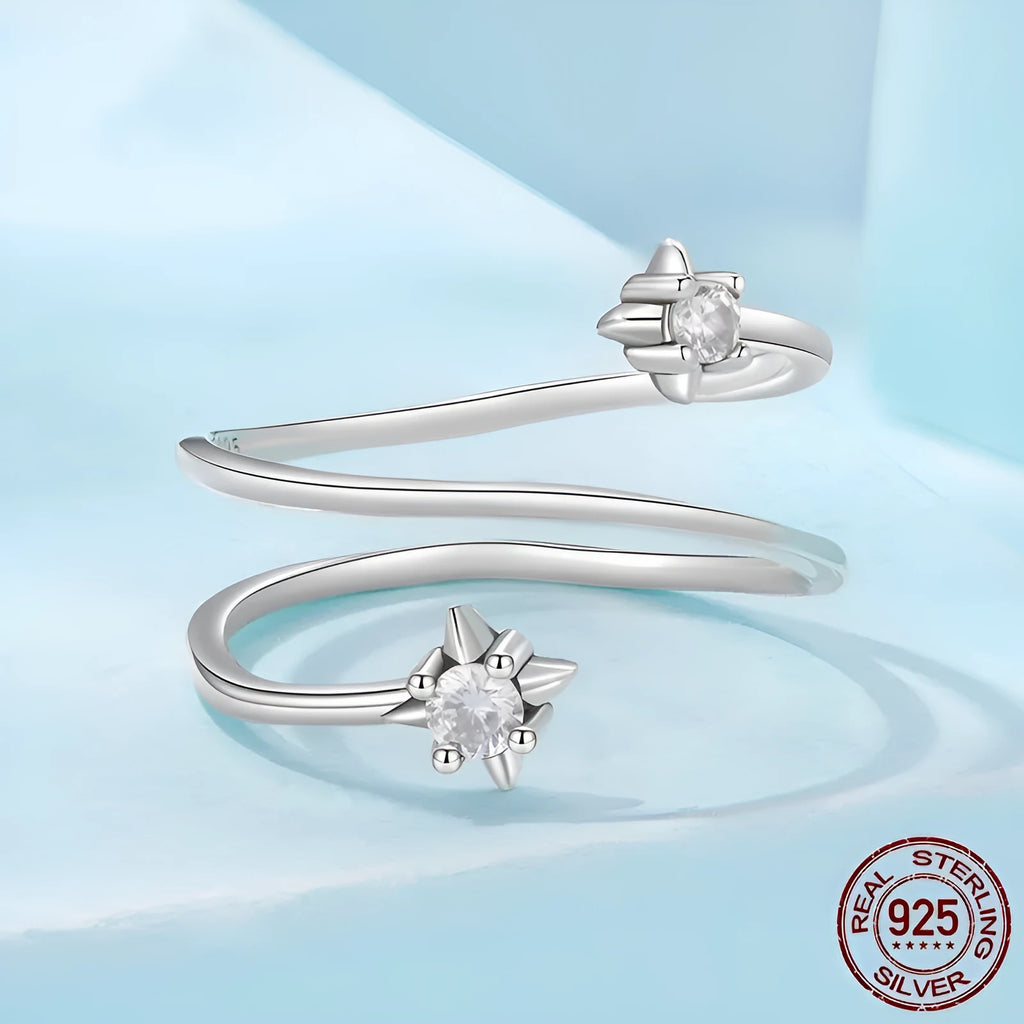 Women's S925 sterling silver multi-layer open ring with adjustable opening and inlaid zircon, colour SCR1146-E