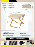 A lightweight foldable camp chair stool in oxford cloth, shown in a khaki colour, folded compactly.