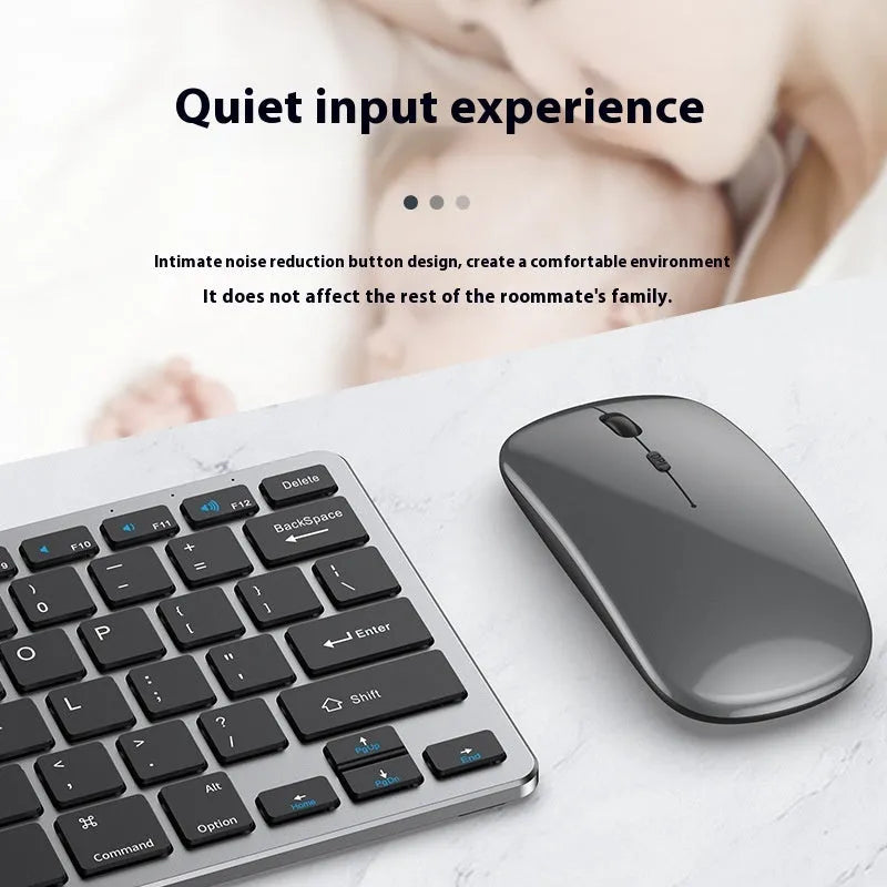 Ultra-thin wireless keyboard and mouse set in silver with rechargeable design