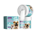 Single-use dog dental cleaning finger glove for tartar removal, showing product size 7.6 by 8.8 cm.