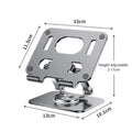 Rotating tablet stand with adjustable height mechanism in technology silver colour showing aluminium plate and silicone grips