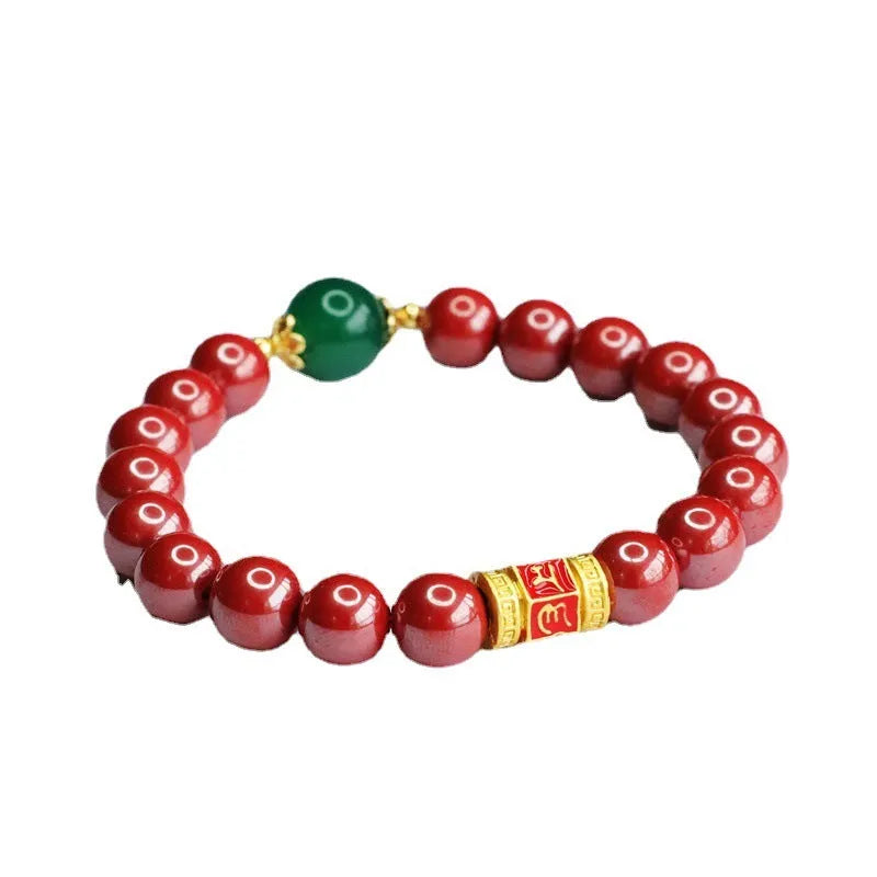 Emperor sandstone cinnabar bracelet with six-word Buddhist motto on adjustable band