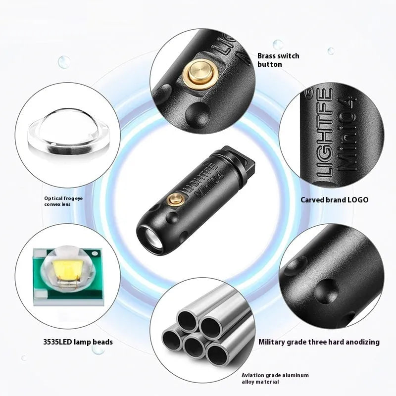 Super bright black aluminium alloy key ring flashlight with built-in keyring