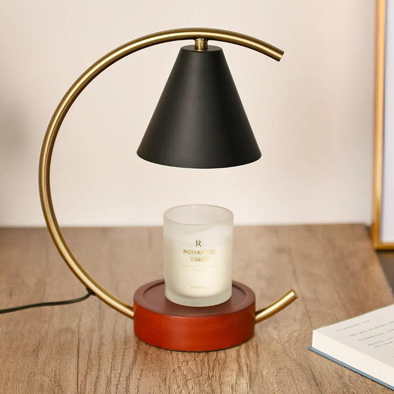 Wooden base fused candle lamp with solid wood walnut base and white lampshade for bedroom table