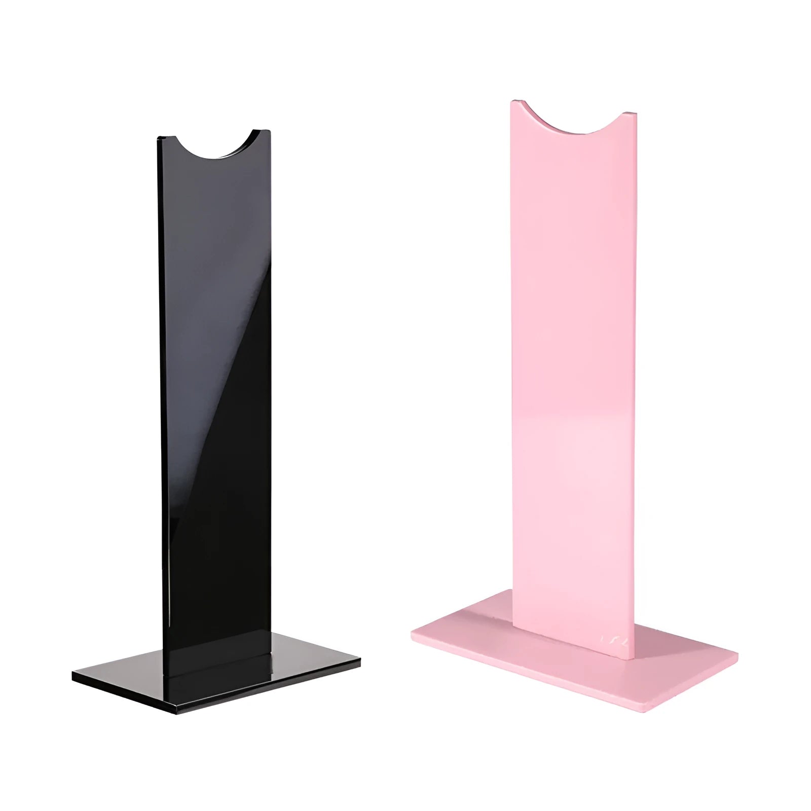 Pink and black detachable gaming headset bracket with silicone base measuring 14x7.5x25.5cm