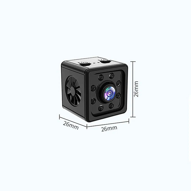 Black cubic K13 remote network sports camera with mounting bracket on a white background.