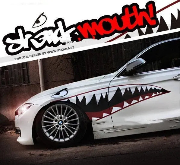 Large format Shark series latte art car body sticker on a vehicle door.
