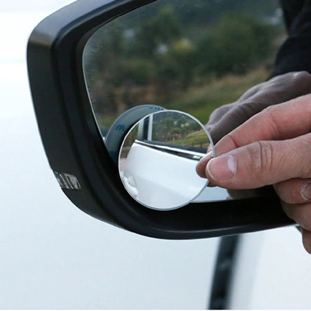 Silver-coloured adjustable car blind spot mirror with 5cm diameter glass surface