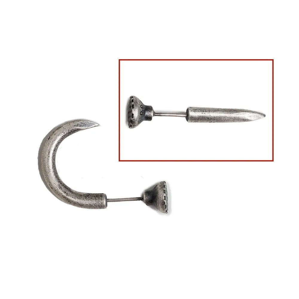 S925 sterling silver punk stud earring in straight and curved retro nail designs.