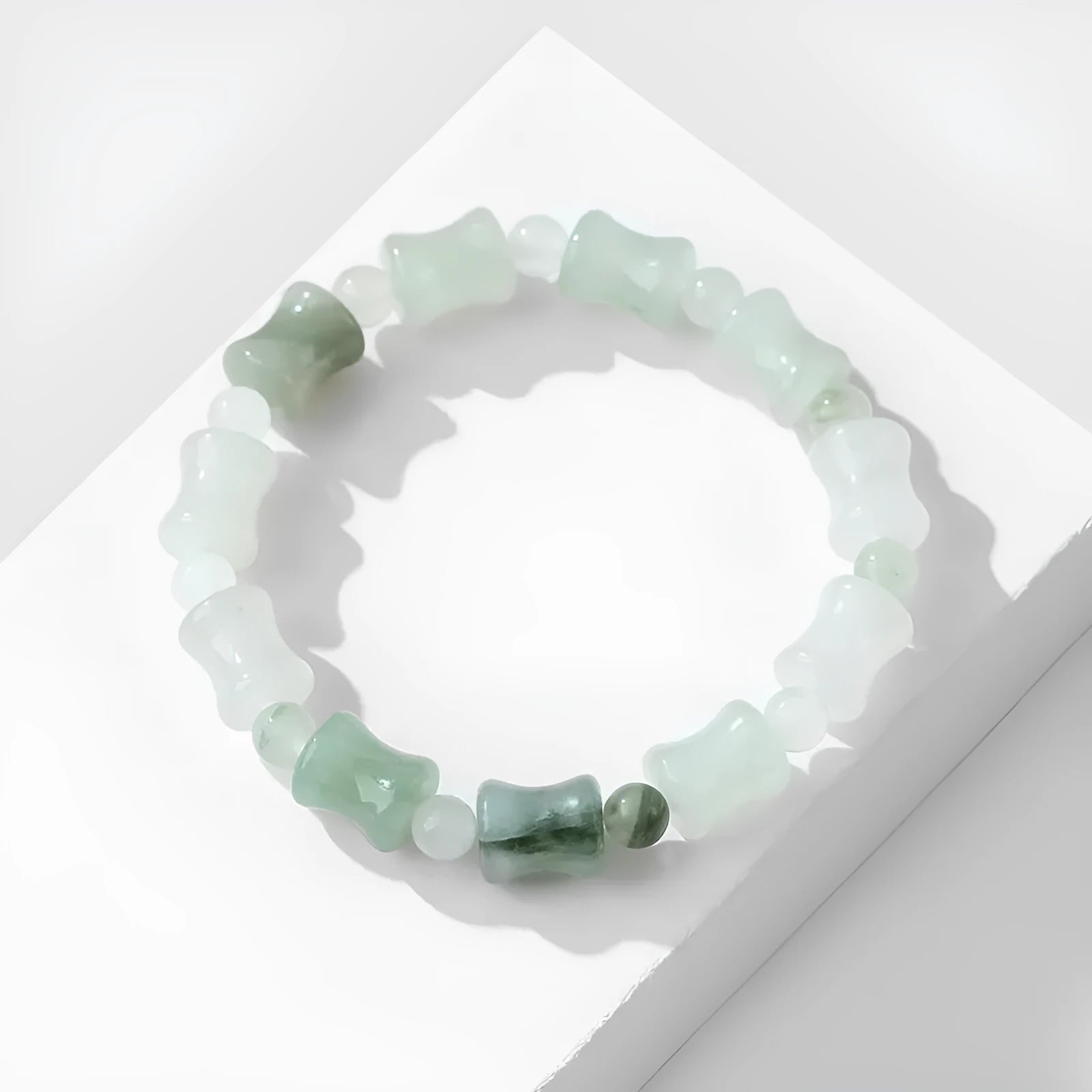 Natural chalcedony beaded bracelet with diamond-shaped Tianshan emerald beads and safety lock clasp