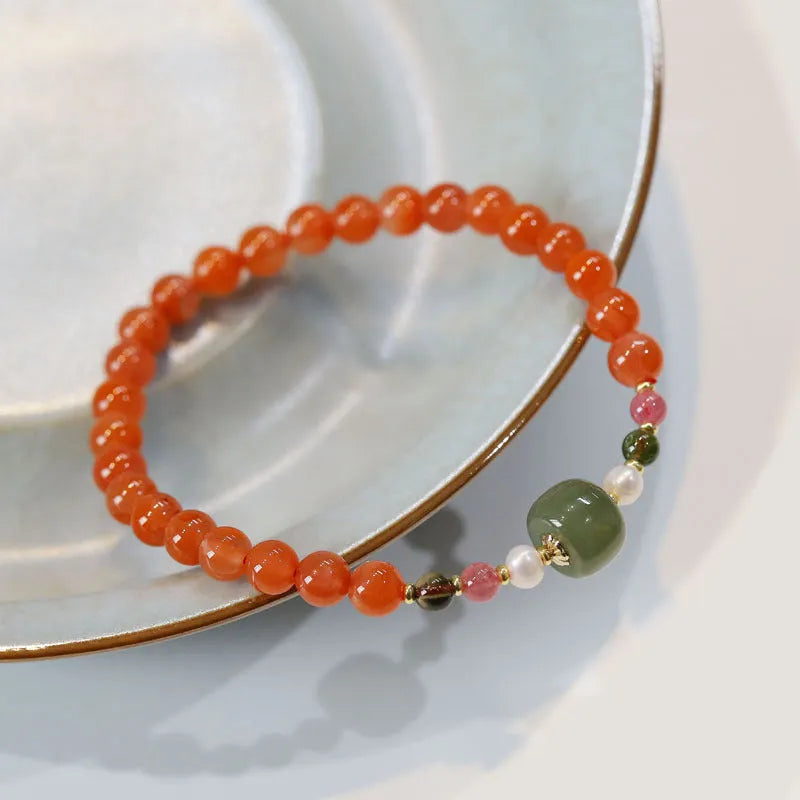 Natural Sichuan cherry red Southern red agate bracelet with round beads in retro ethnic style women's jewellery