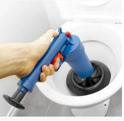 Air Power Drain Blaster Gun with four different sized adaptor suction cups for clearing blocked pipes