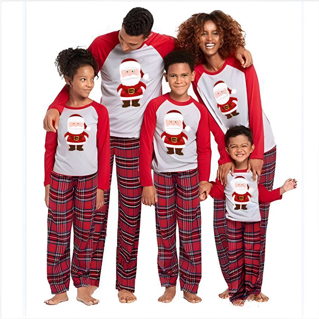Christmas family matching father and son red cartoon print cotton blend top set