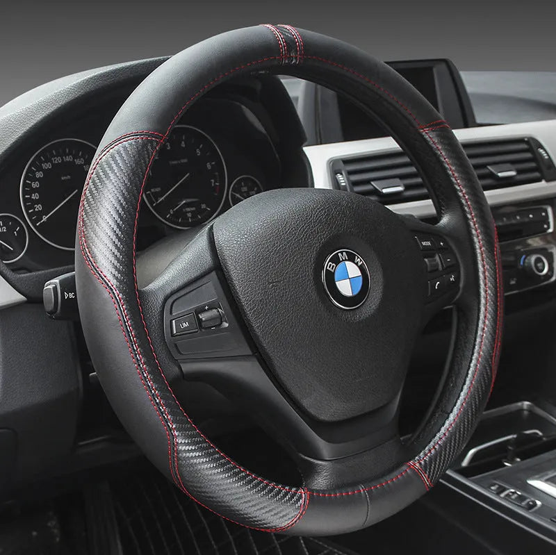 High Gear genuine leather steering wheel cover in black blue colour for 38cm universal fit