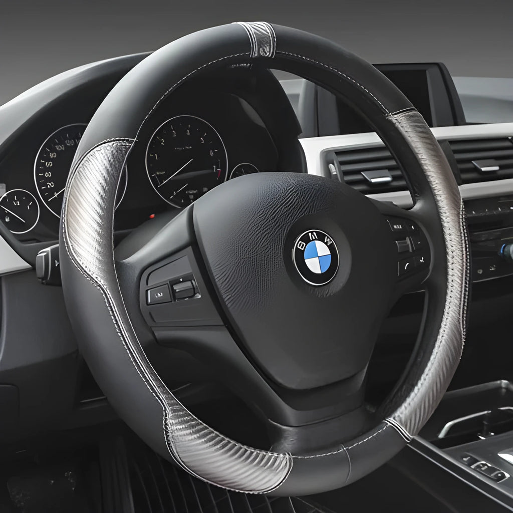 High Gear genuine leather steering wheel cover in black blue colour for 38cm universal fit
