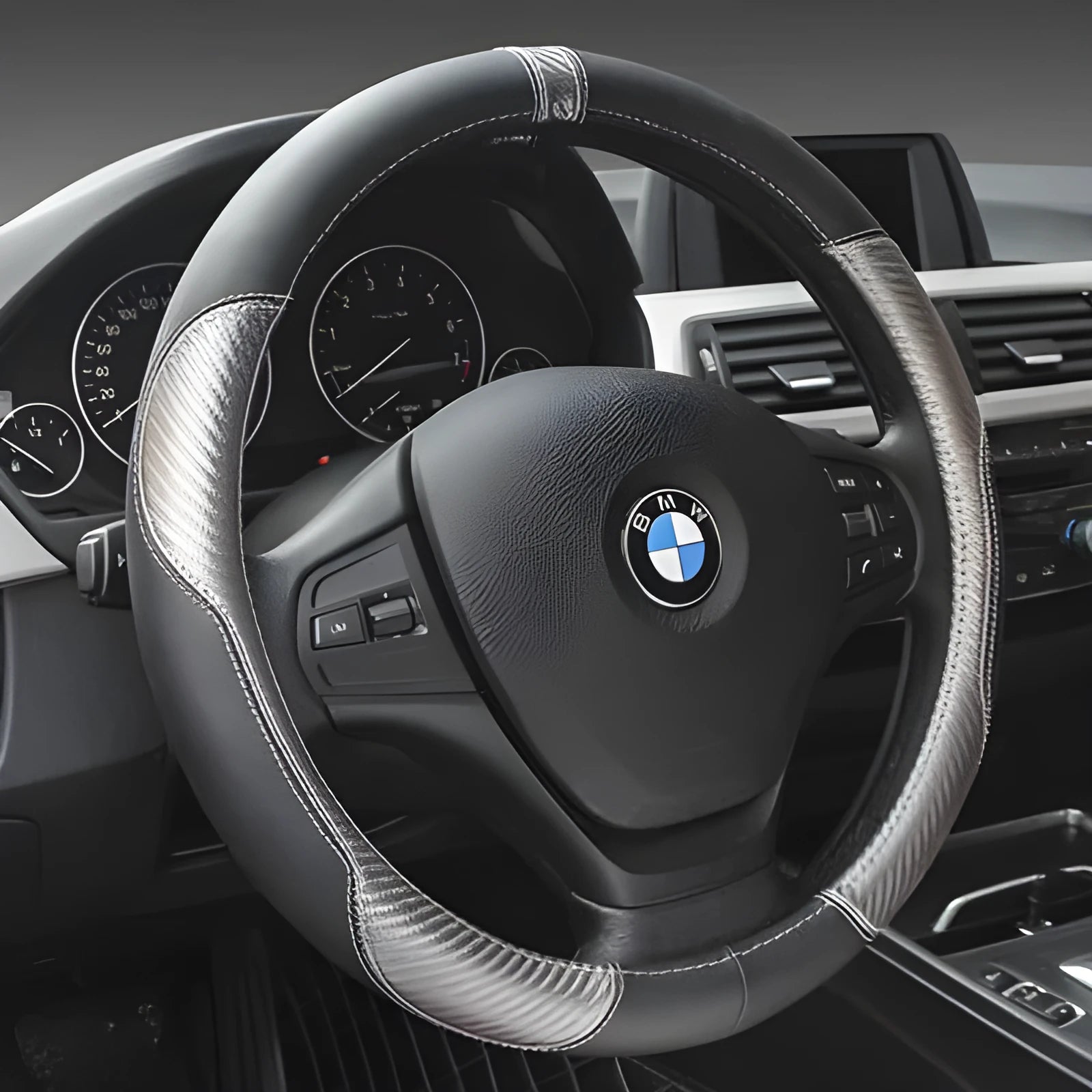 High Gear genuine leather steering wheel cover in black blue colour for 38cm universal fit