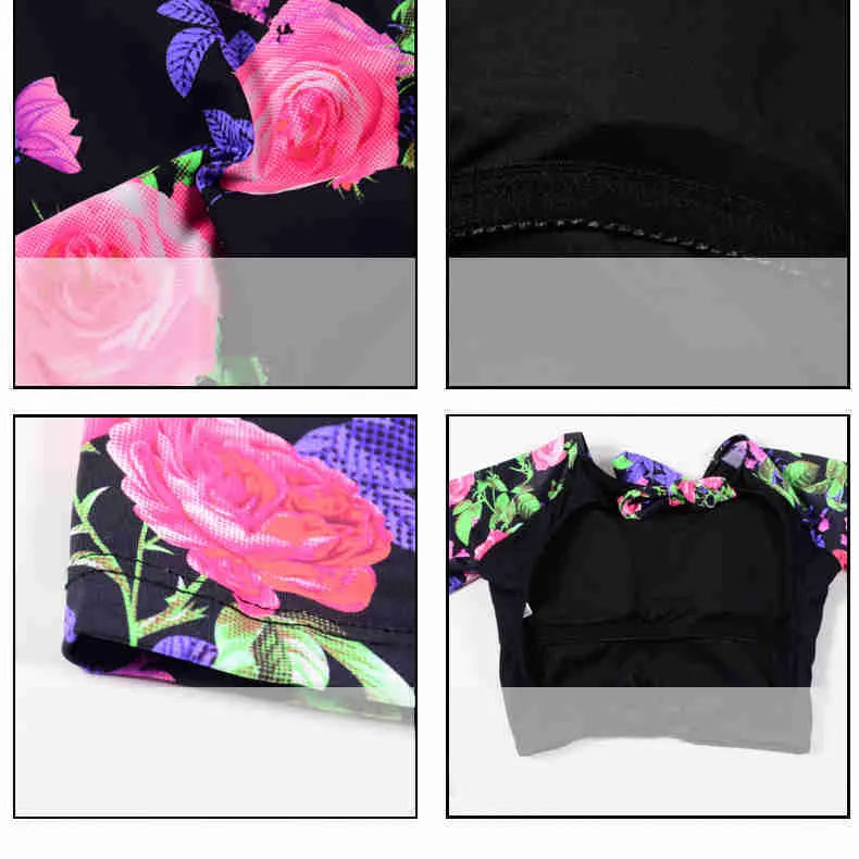Backless long sleeve bikini swimsuit for women in black print with high elasticity nylon fabric