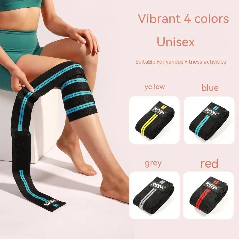 Adjustable knee pads for weightlifting and sports in blue, grey, red, or yellow colours