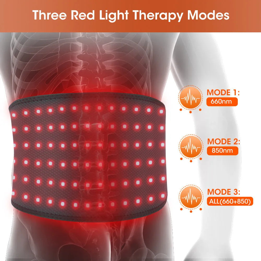 Grey neoprene physical therapy belt with red light therapy for waist support