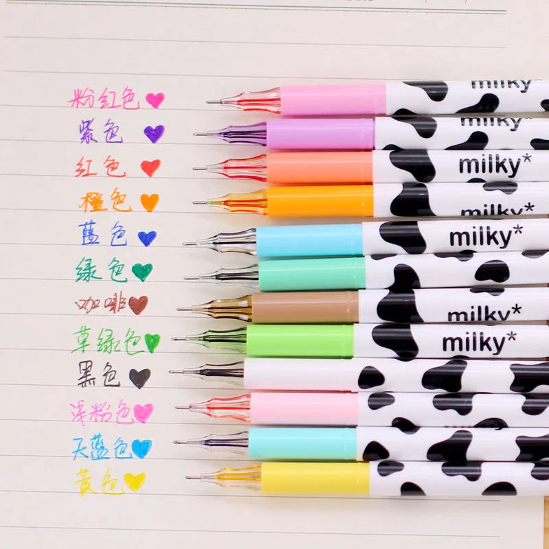 Box of 12 cow colour gel pens with 0.38mm fine tips.