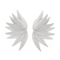 A pair of gold or white alloy earrings shaped like a leaf.