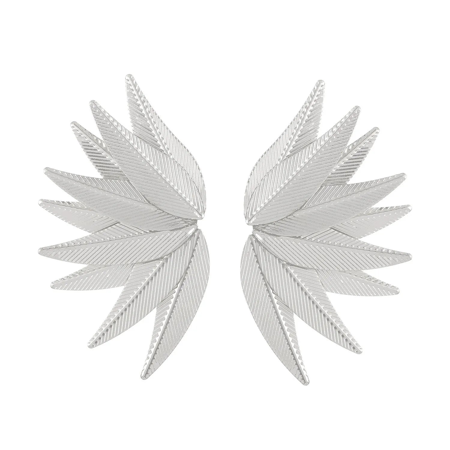 A pair of gold or white alloy earrings shaped like a leaf.