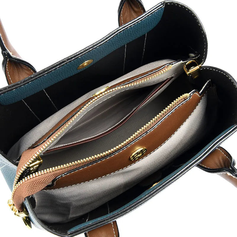 Women's contrast colour PU shoulder crossbody bag with zip coin pocket and phone compartment
