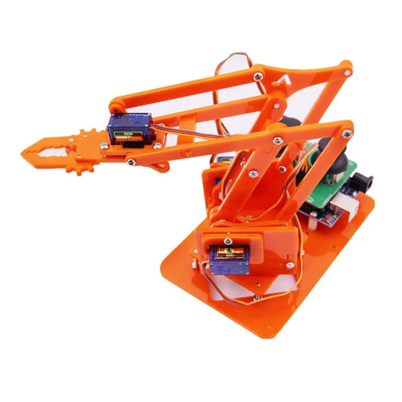 Manipulator robot arm kit with brown and blue acrylic brackets, SG90 servo, and dual rocker control module