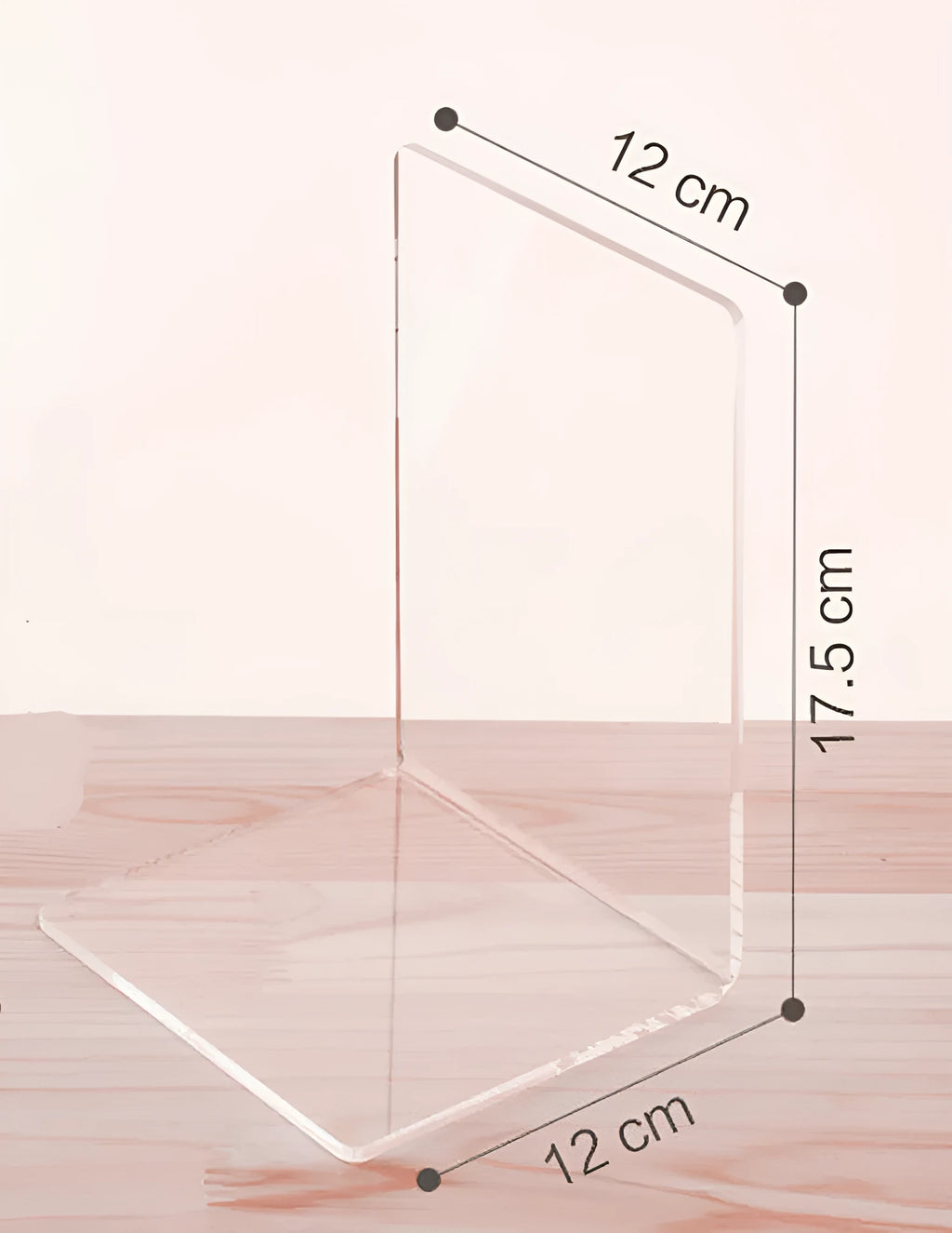 Clear transparent acrylic bookshelf holding a pair of books on a desk.