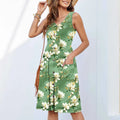 Women's sleeveless floral print dress in polyester fabric with short skirt length