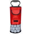 Red detachable portable ball retriever with large nylon zipper bag and plastic handle for golf outdoors