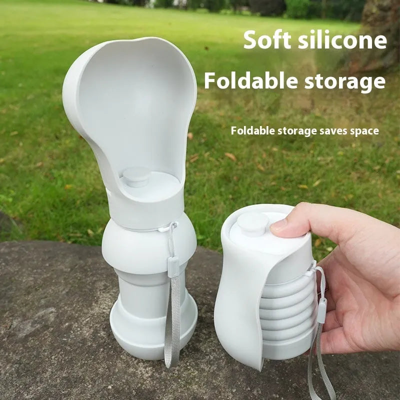 Collapsible silicone pet drinking cup folded and unfolded showing portable design