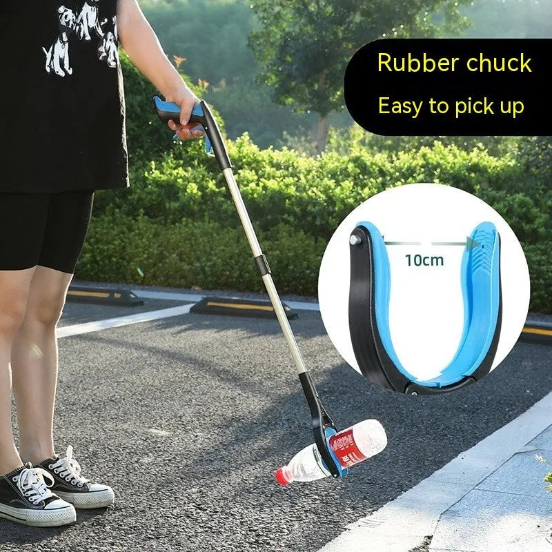 Blue plastic and aluminium alloy rubbish clip securing a bin bag