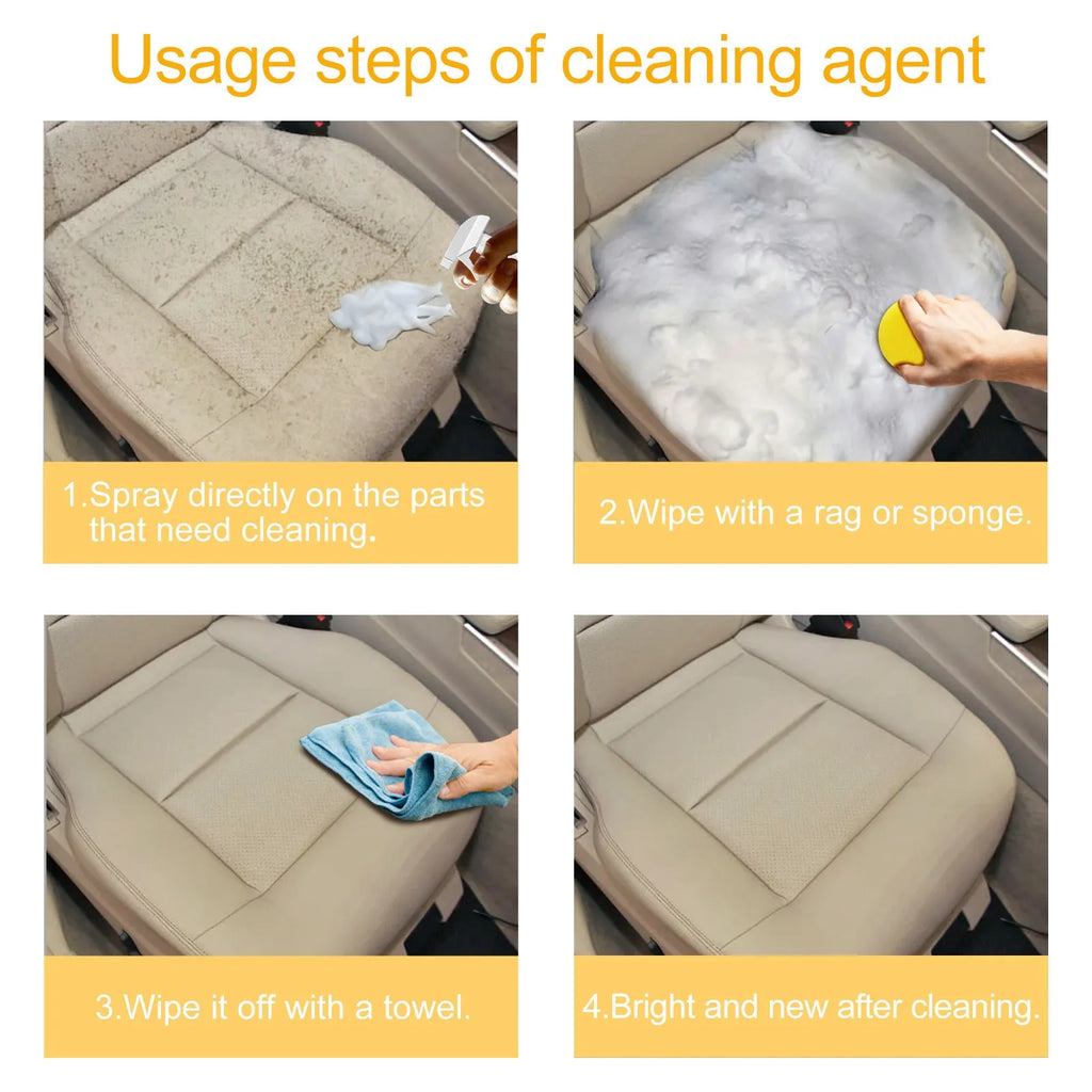 Car interior foamed cleaner bottle and sponge applicator for wash-free upholstery cleaning