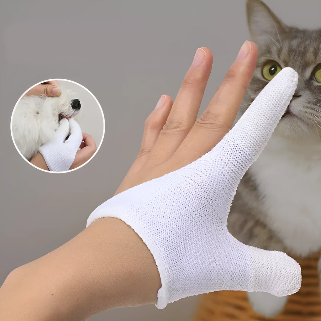 Silicone pet finger toothbrush cover for cleaning dog and cat teeth, with bumps for gentle brushing