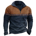 Retro patchwork polo shirt zipper sweater casual top with full zip front closure