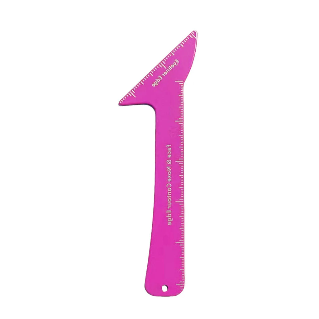 Set of three reusable pink plastic makeup stencils for eyeliner, eyebrows, and nose contour on a plain background.